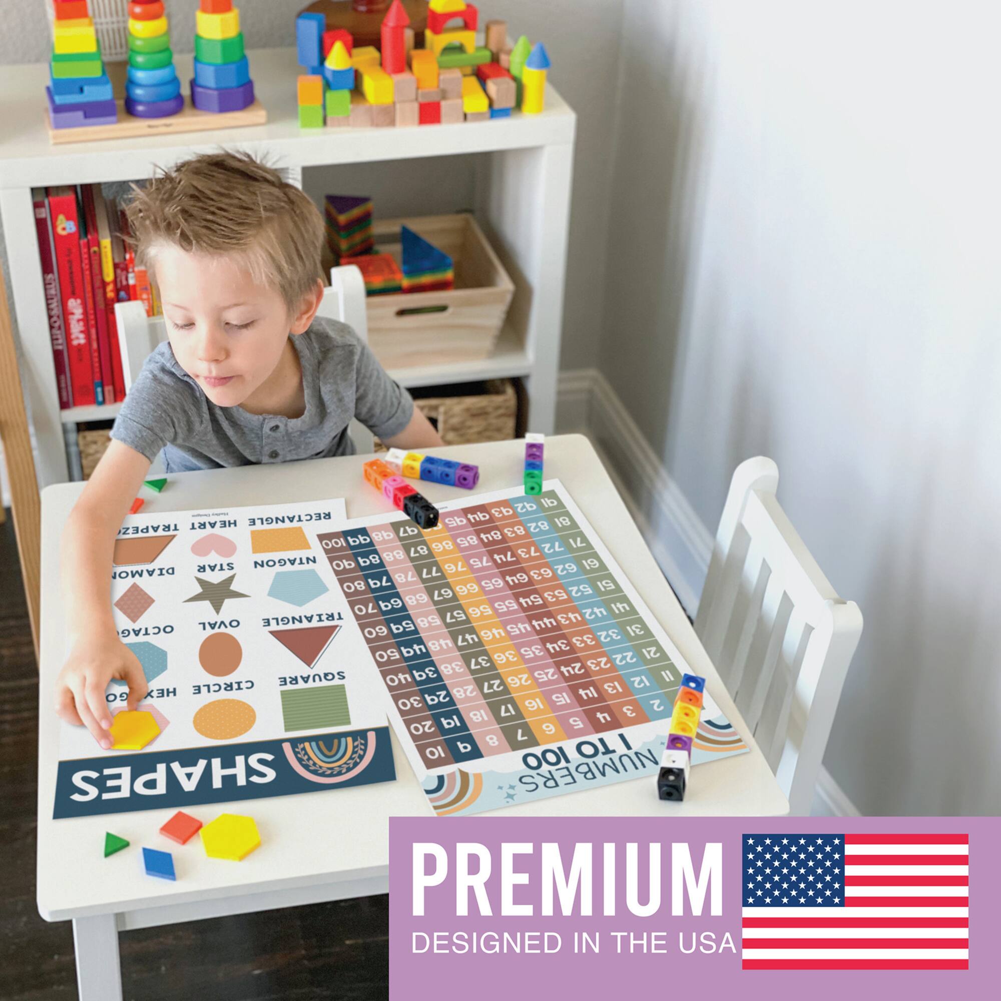 Hadley Designs 11" x 17" Boho Preschool Educational Laminated Posters for Toddlers Set